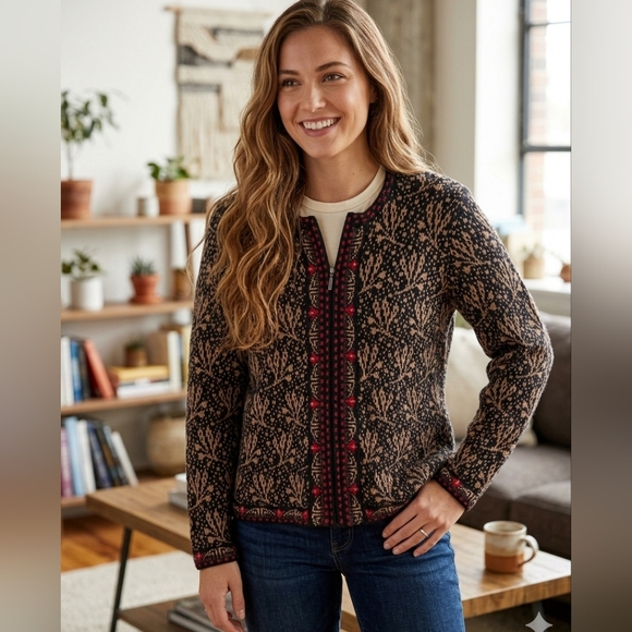 Nomadic Traders Sweaters - Nomadic Traders Womens Colorful Patterned Zip Up Cardigan Sweater Large Cottage